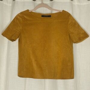 Ovi Yellow Perforated Short Sleeve Top
